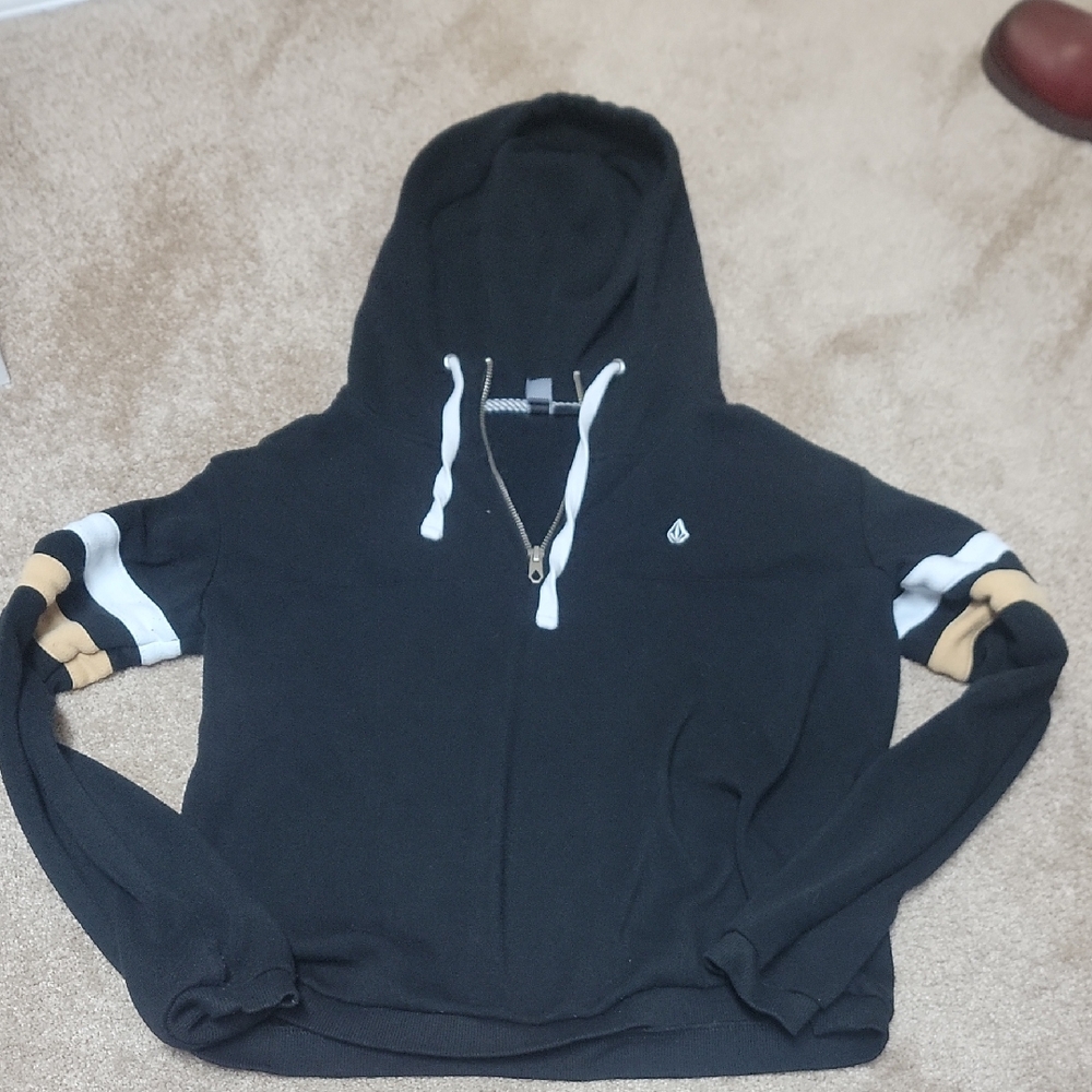 Volcom Black Zip-Up Sweater with White and Tan Details